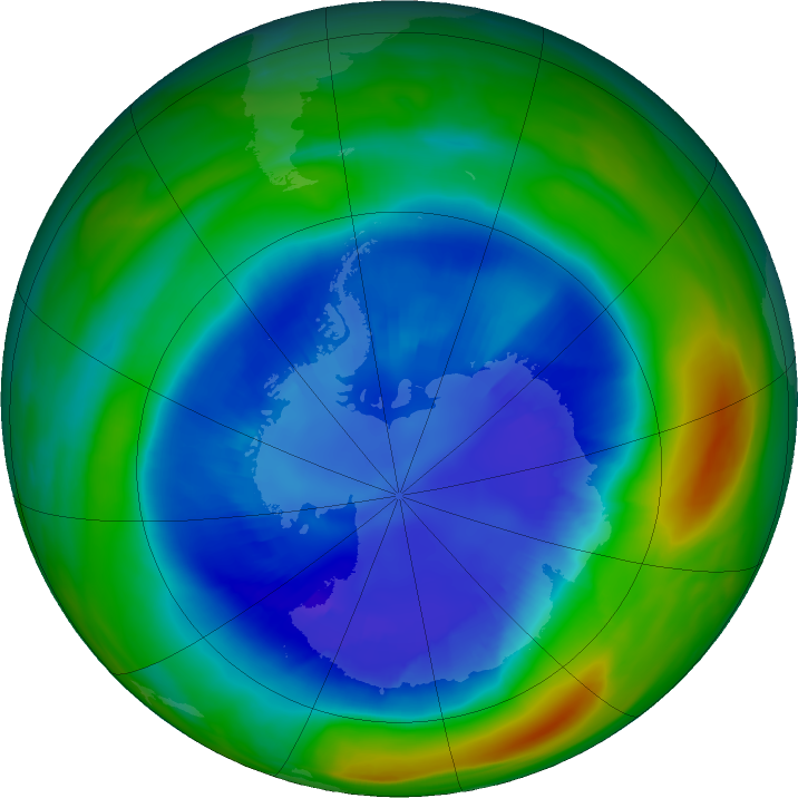 Antarctic ozone map for 31 August 2021